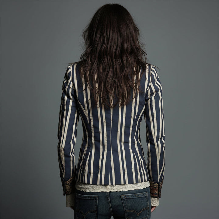 Bohemian Artisan Mixed-Print Striped Blazer