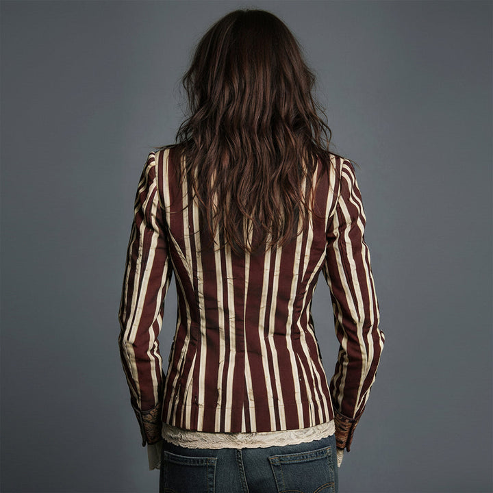 Bohemian Artisan Mixed-Print Striped Blazer