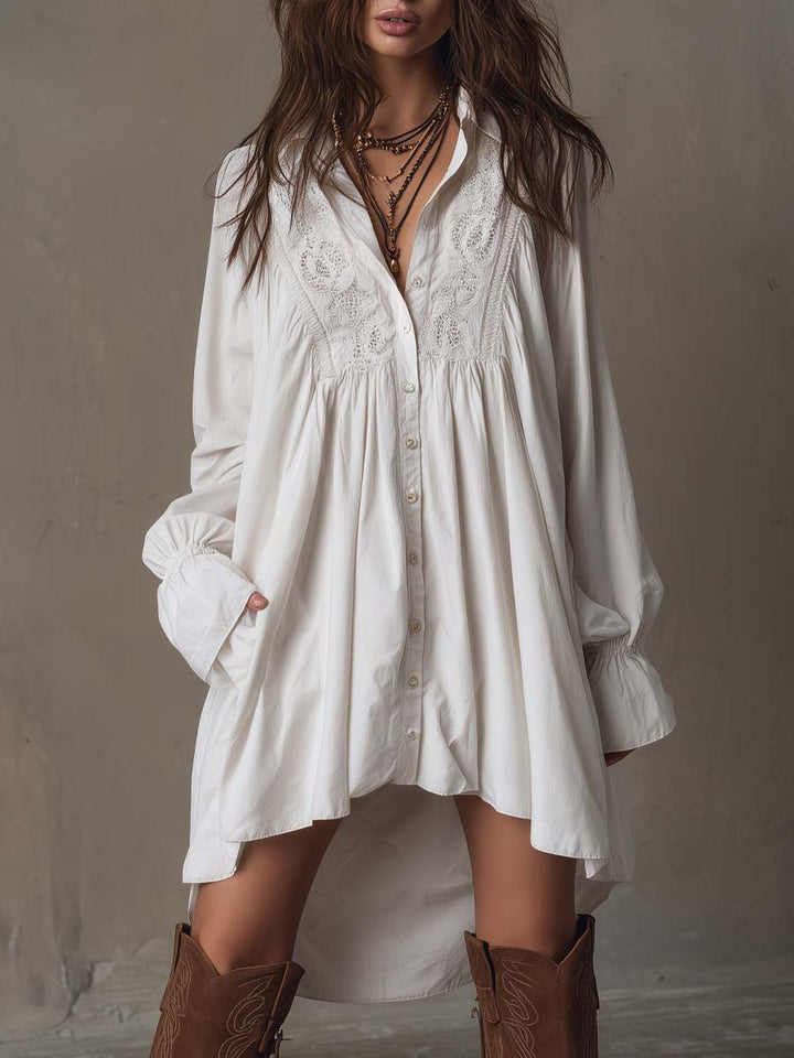 Judith | Retro Lace Irregular Hem Long-Sleeve Dress