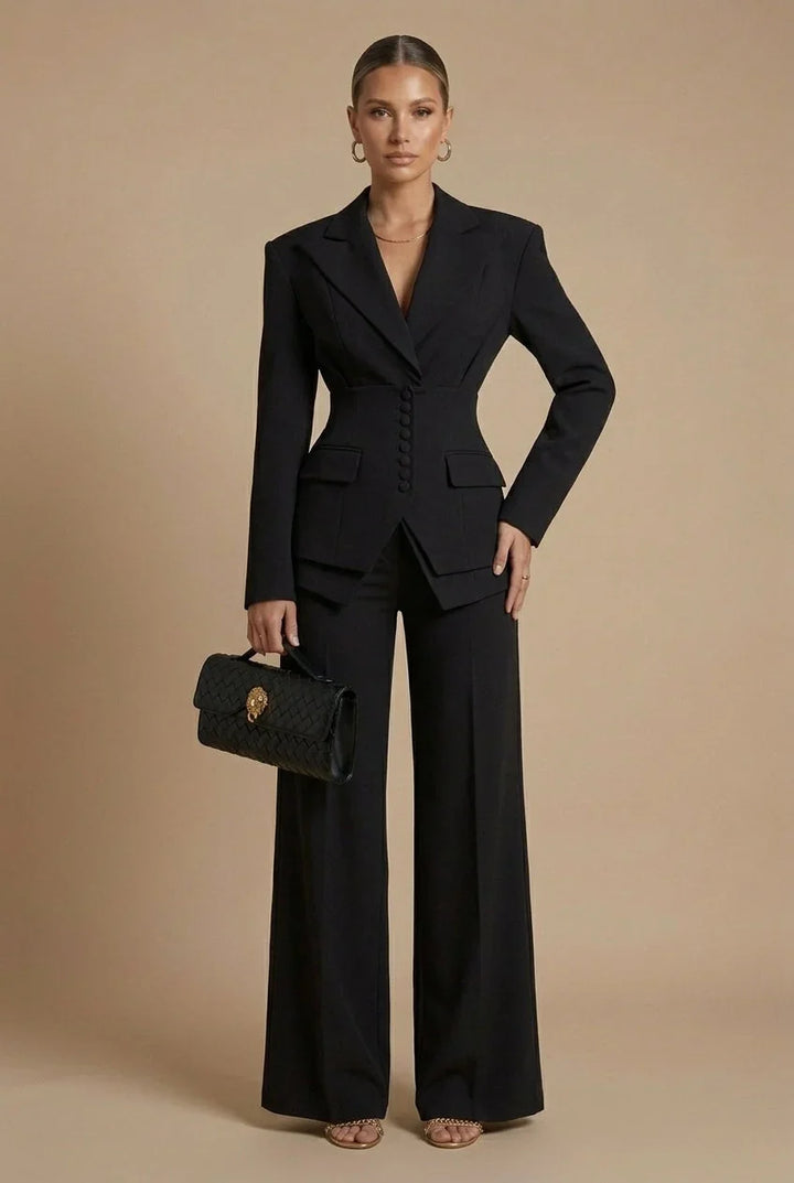 Women's Tailored Blazer and Wide-Leg Trousers | Elegant Formal Pant Suit Set