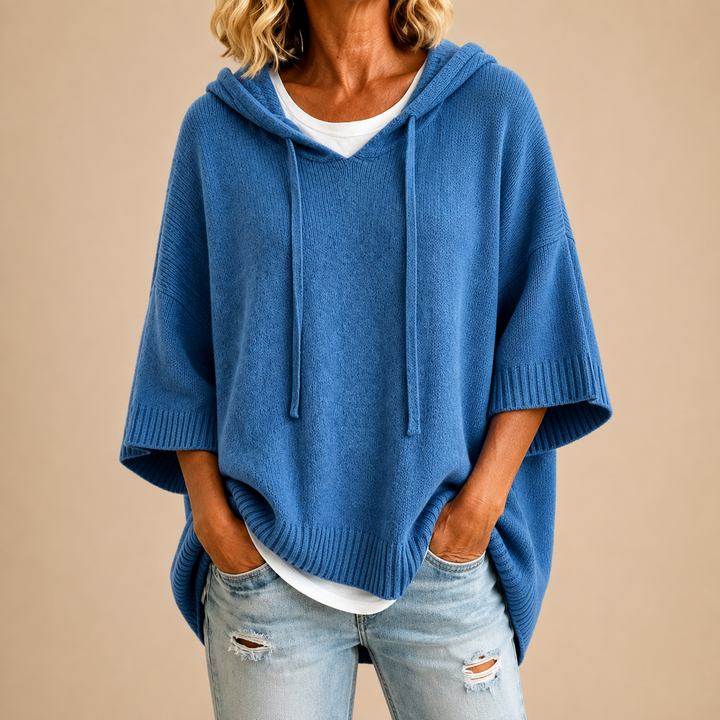 Ottavia | Hooded Knit Poncho with 3/4 Sleeves