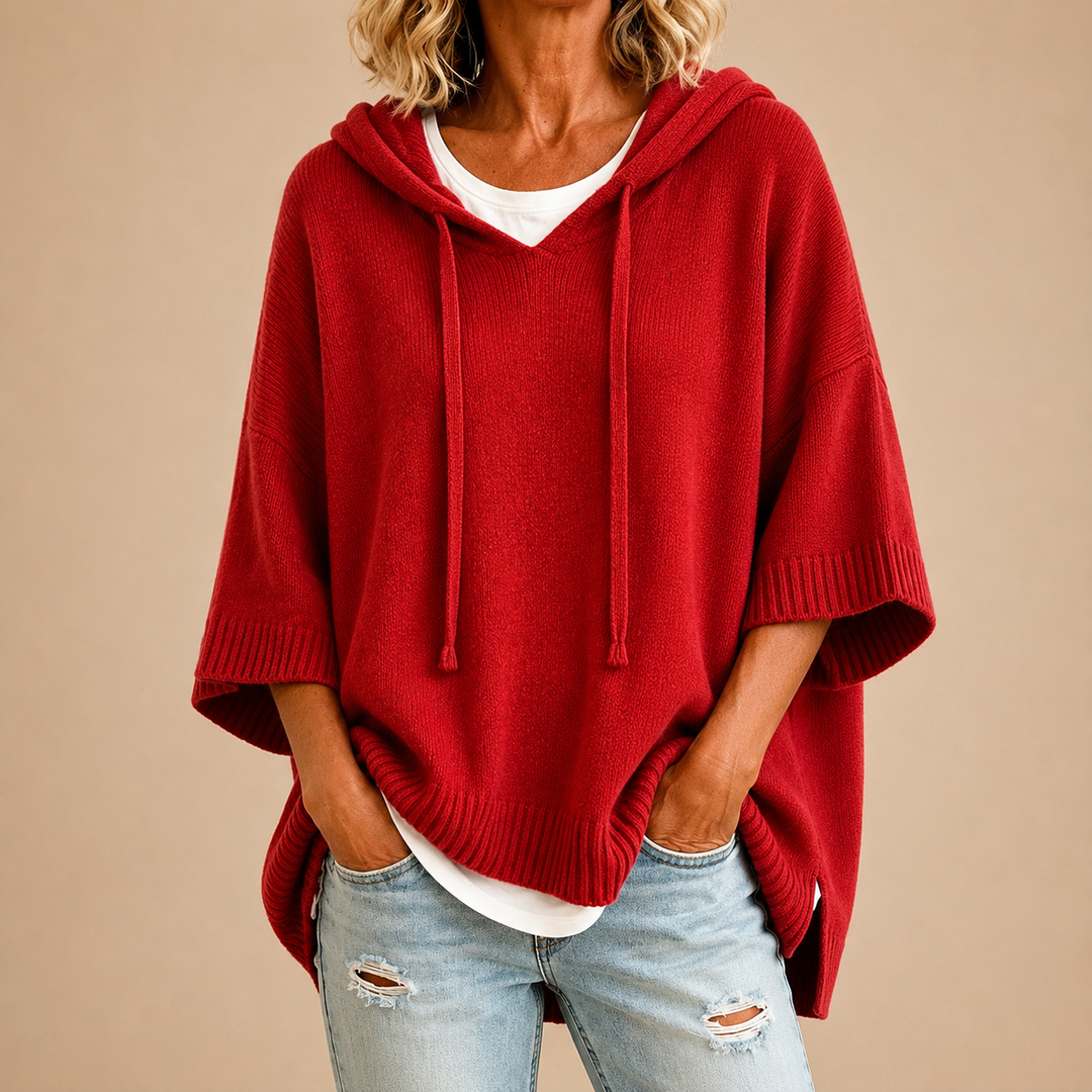 Ottavia | Hooded Knit Poncho with 3/4 Sleeves