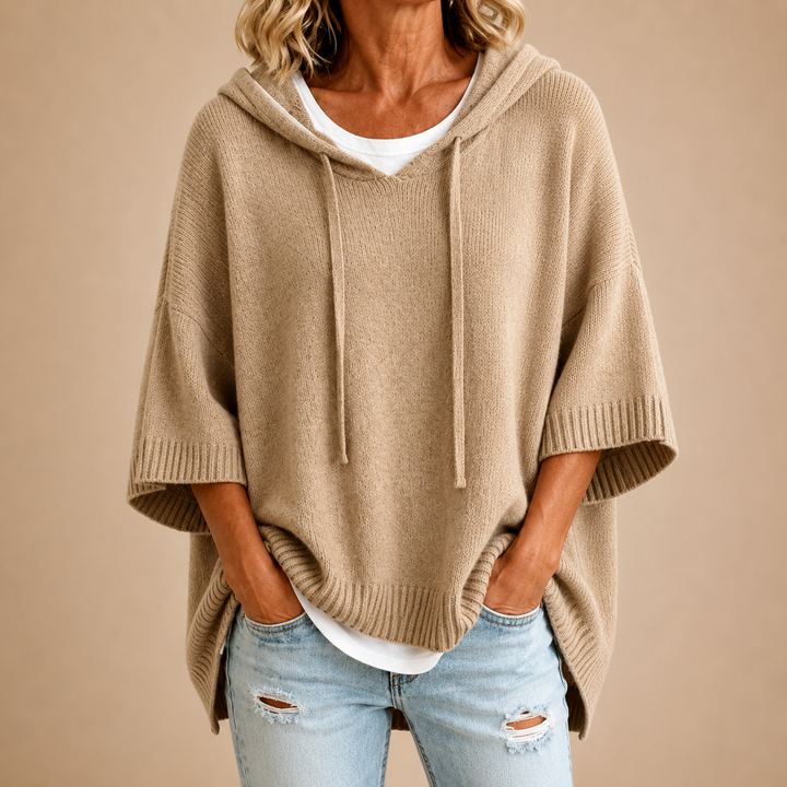 Ottavia | Hooded Knit Poncho with 3/4 Sleeves