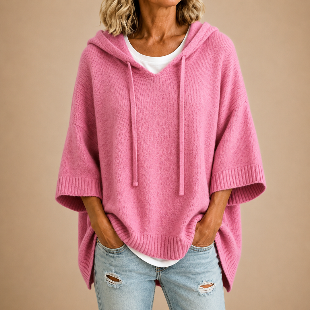 Ottavia | Hooded Knit Poncho with 3/4 Sleeves