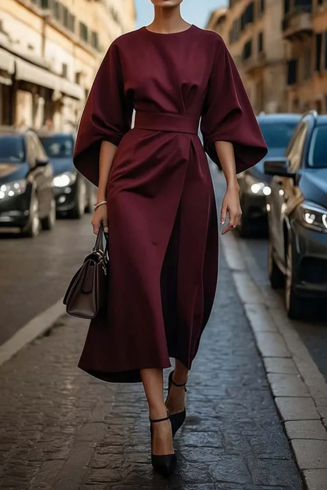 Catherine | Elegant Dress with Lantern Sleeves and Belt