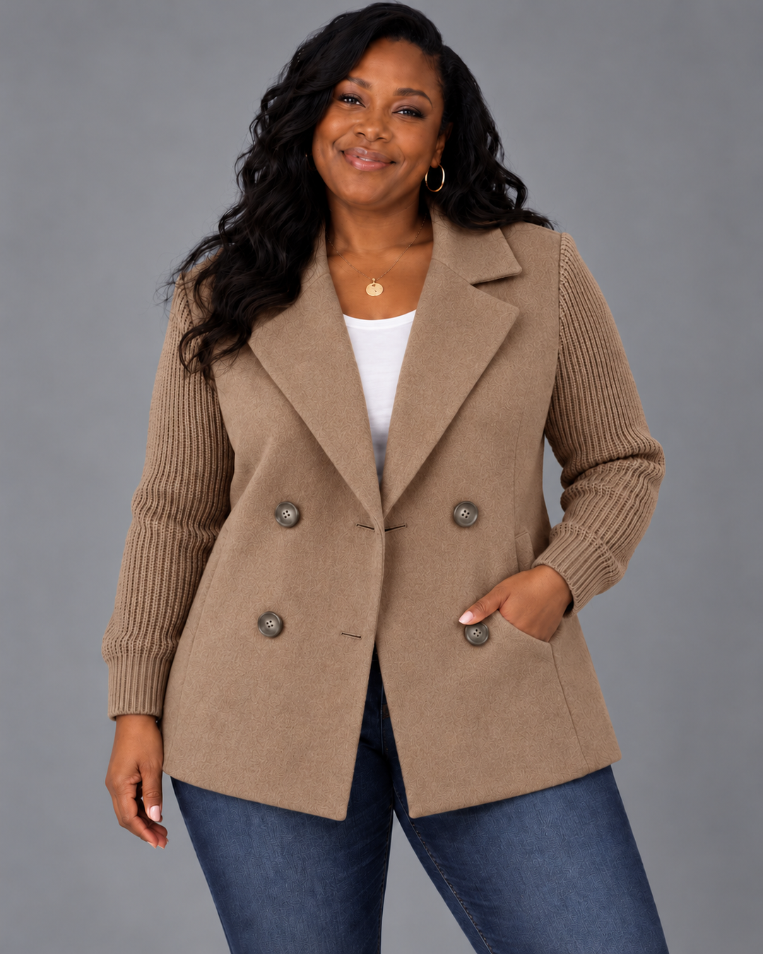 Carla | Elegant Blazer with Knit Sleeves