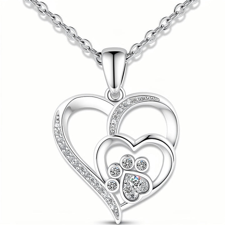 Silver Paw Heart Necklace