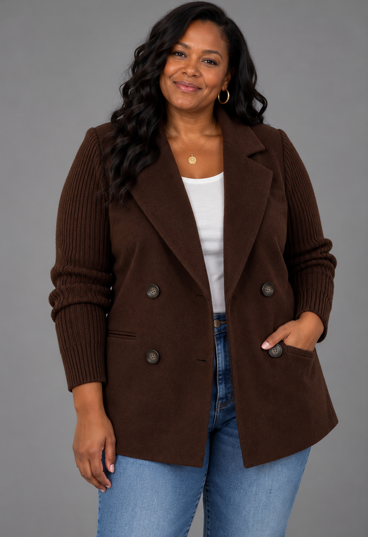 Carla | Elegant Blazer with Knit Sleeves