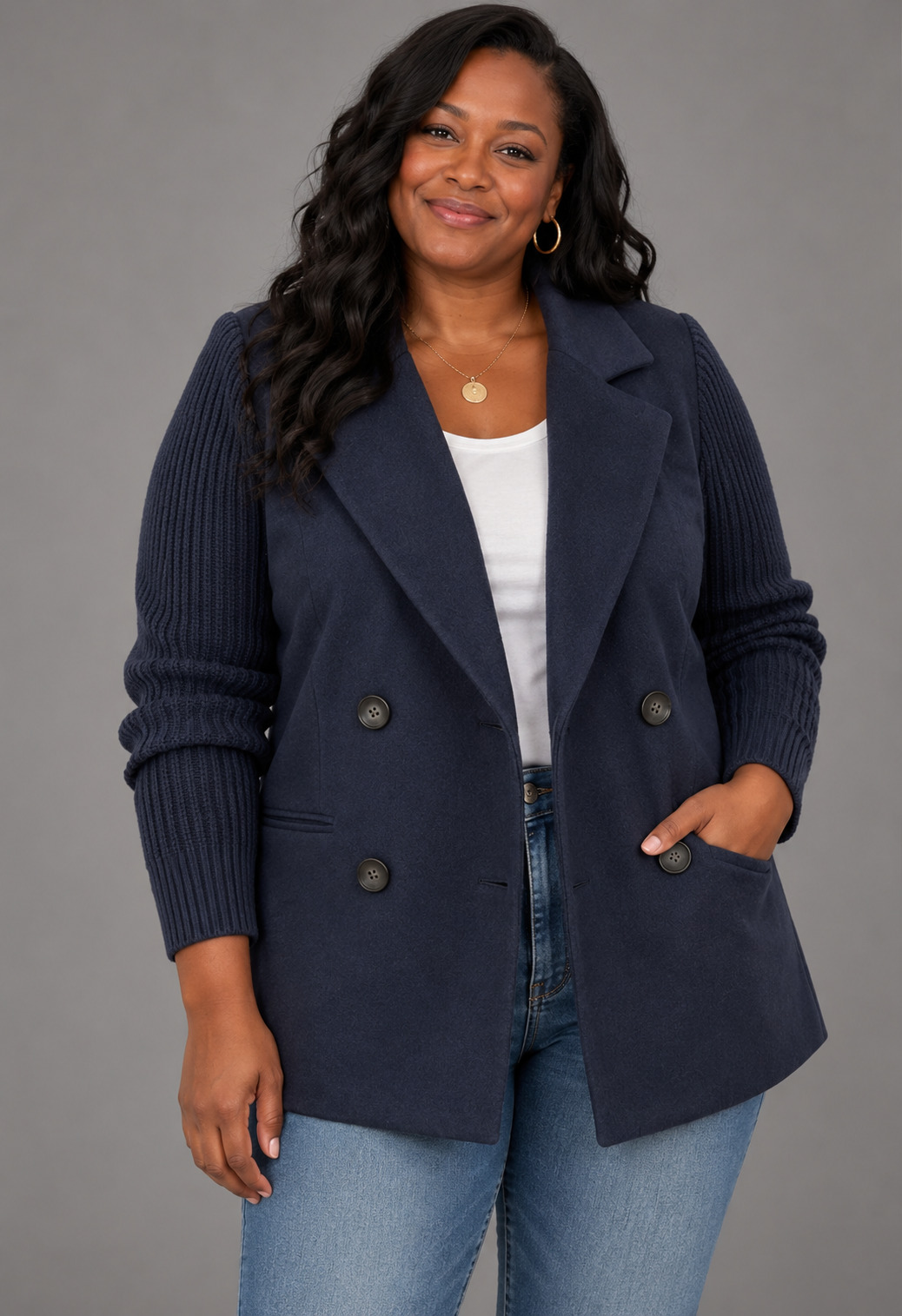 Carla | Elegant Blazer with Knit Sleeves