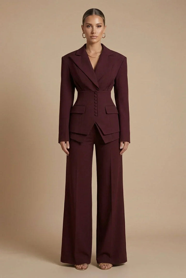 Women's Tailored Blazer and Wide-Leg Trousers | Elegant Formal Pant Suit Set