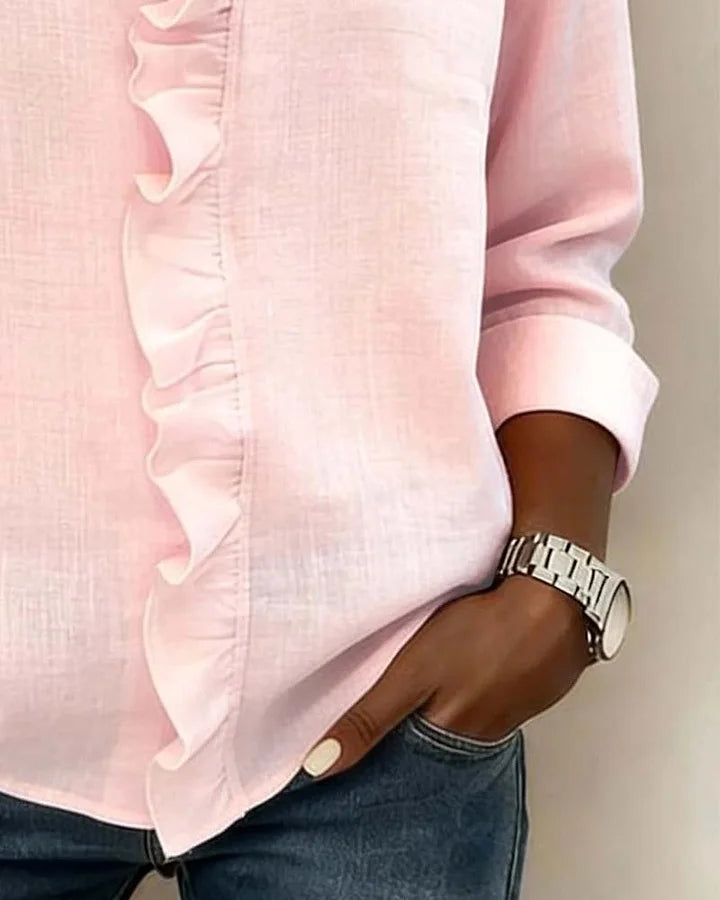 Charlotte | Ruffle Blouse with V-Neck and Long Sleeves