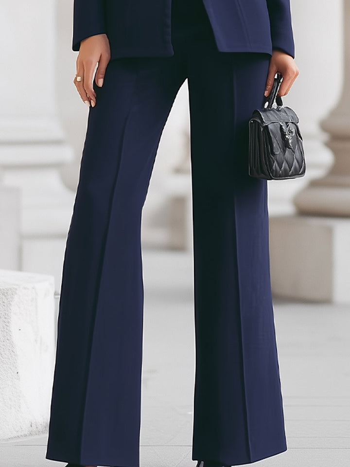 High-collar blazer and wide-leg trouser suit set for women | Navarre