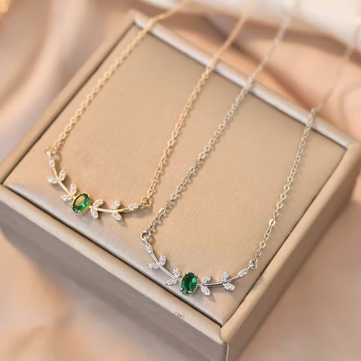 Petite Leaf Emerald Necklace